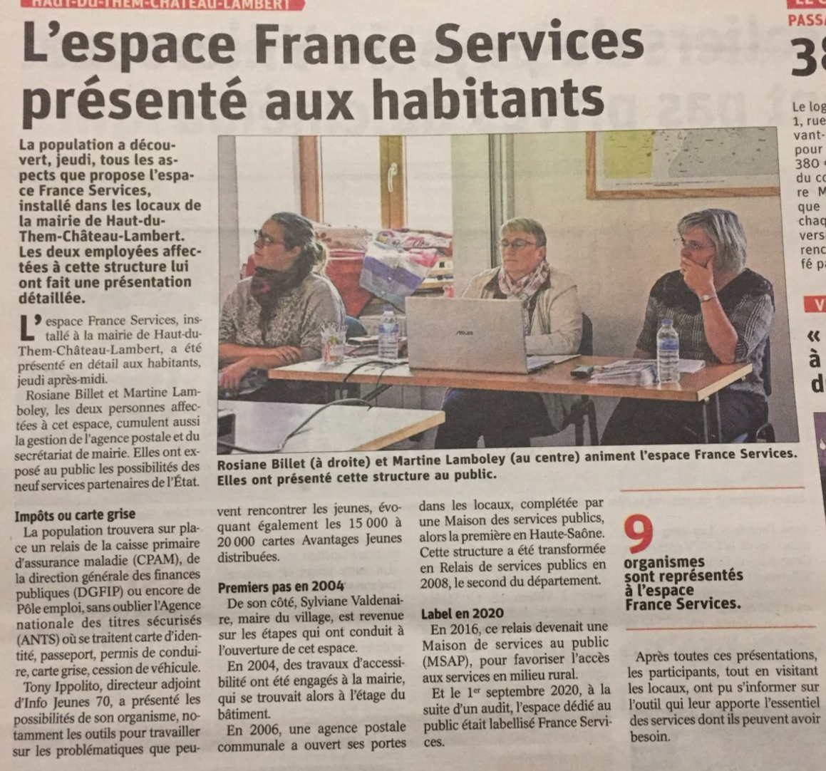 Est républicain du 17 octobre 2021 – L’espace France Services présenté aux habitants